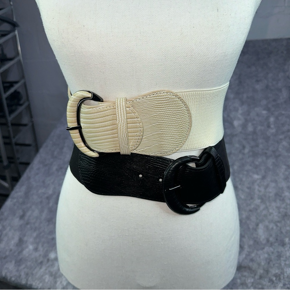 Women’s Belts Set of Two Black and Cream Stretch
